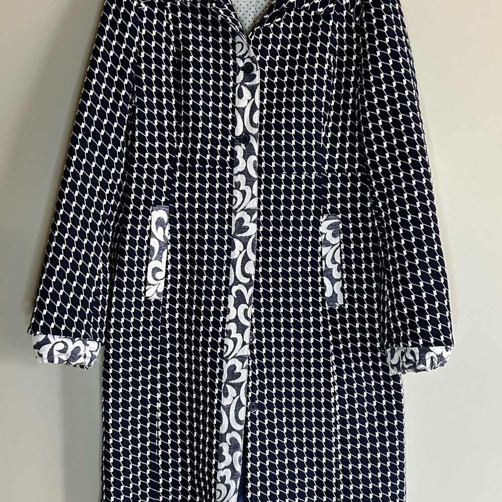 Noa Noa Womens Coat Navy Blue Off White Long Line Coat Large